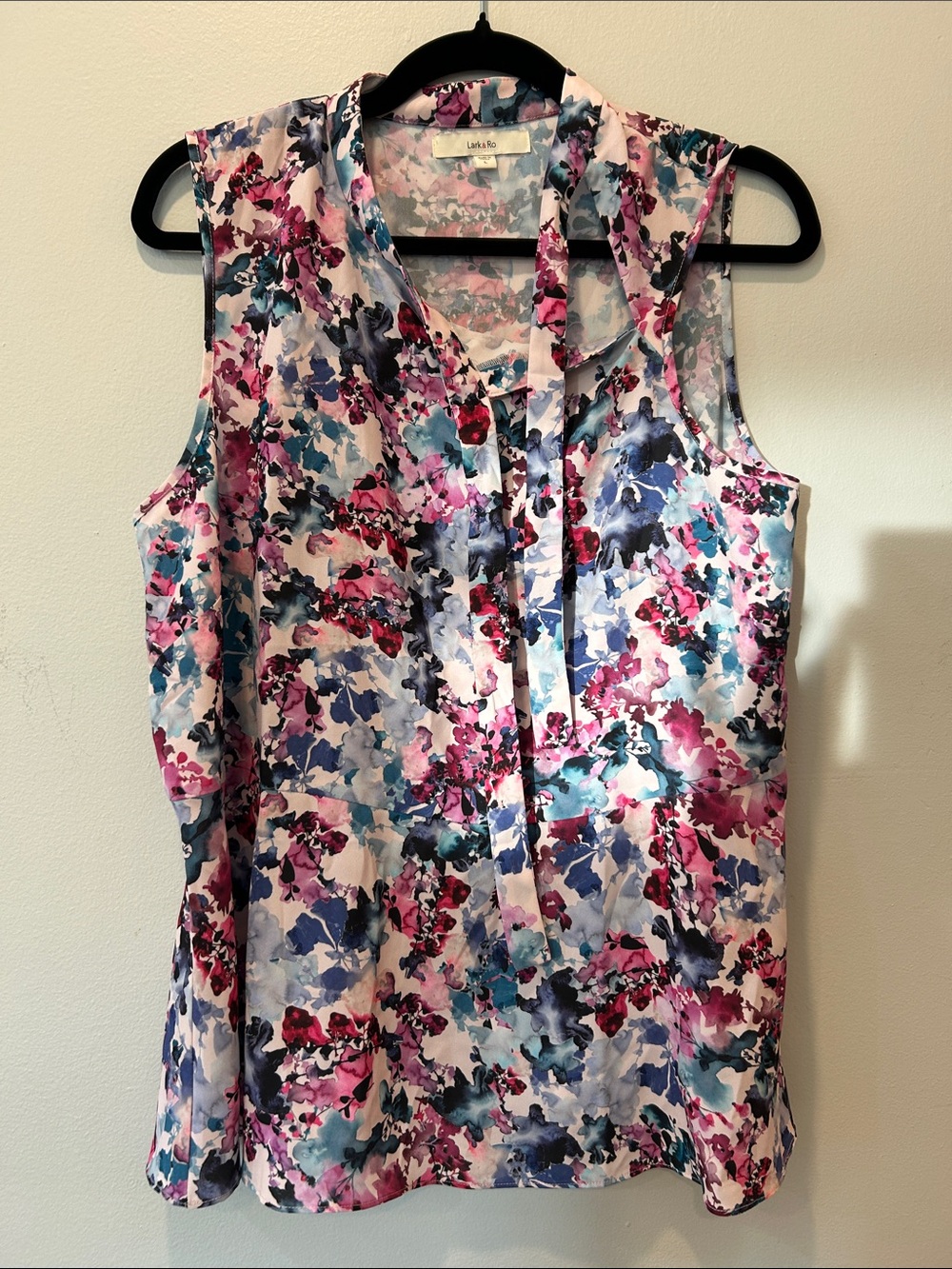 Lark & Ro Floral Tie-Neck Sleeveless Blouse - Pink, Blue, Purple